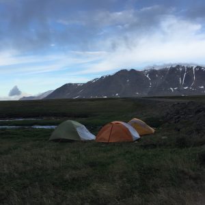 Camping tents at St. Lawrence Island site