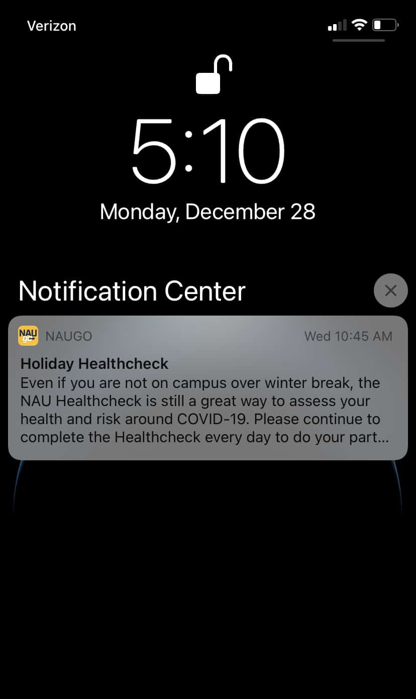 Example of a push notification on the phone home screen