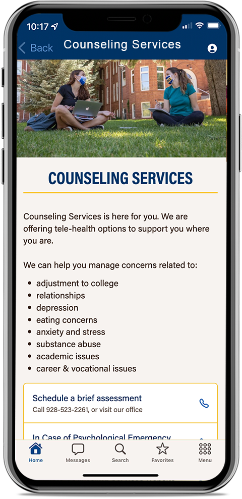 NAUgo Counseling Services screen