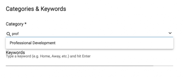 Categories and keywords search bar