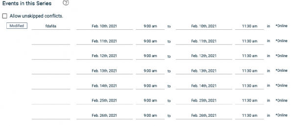 events in series list