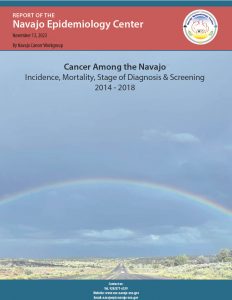 Cover photo of the 2014-2018 Cancer Among the Navajo issue, with a blue sky background and a rainbow in the center