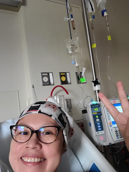 Adrienne Chief at the hospital receiving chemo treatment