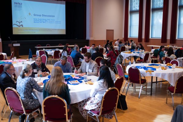 Overview photo of AICHEF attendees during group discussion