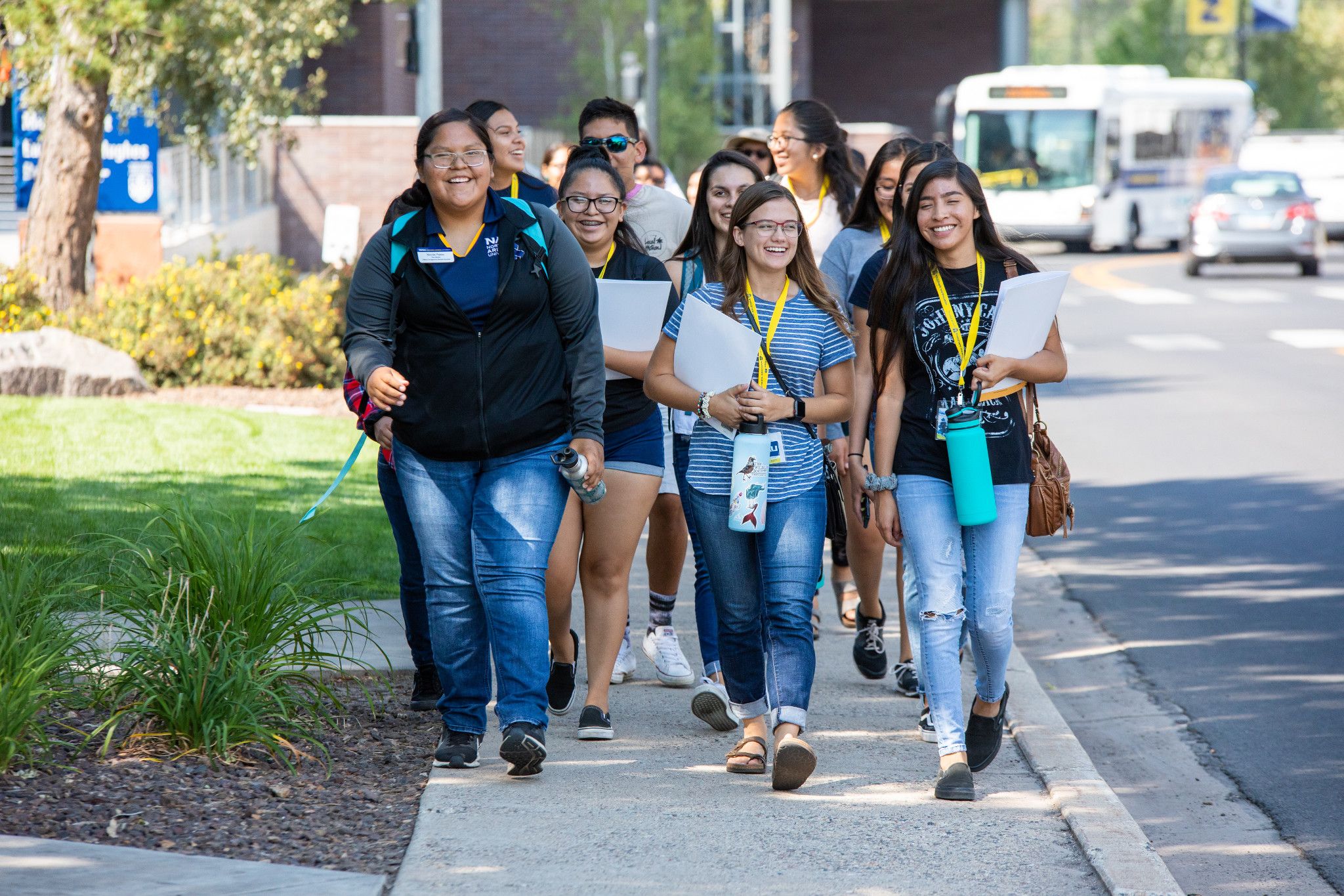 Bridge program students walking together outside.