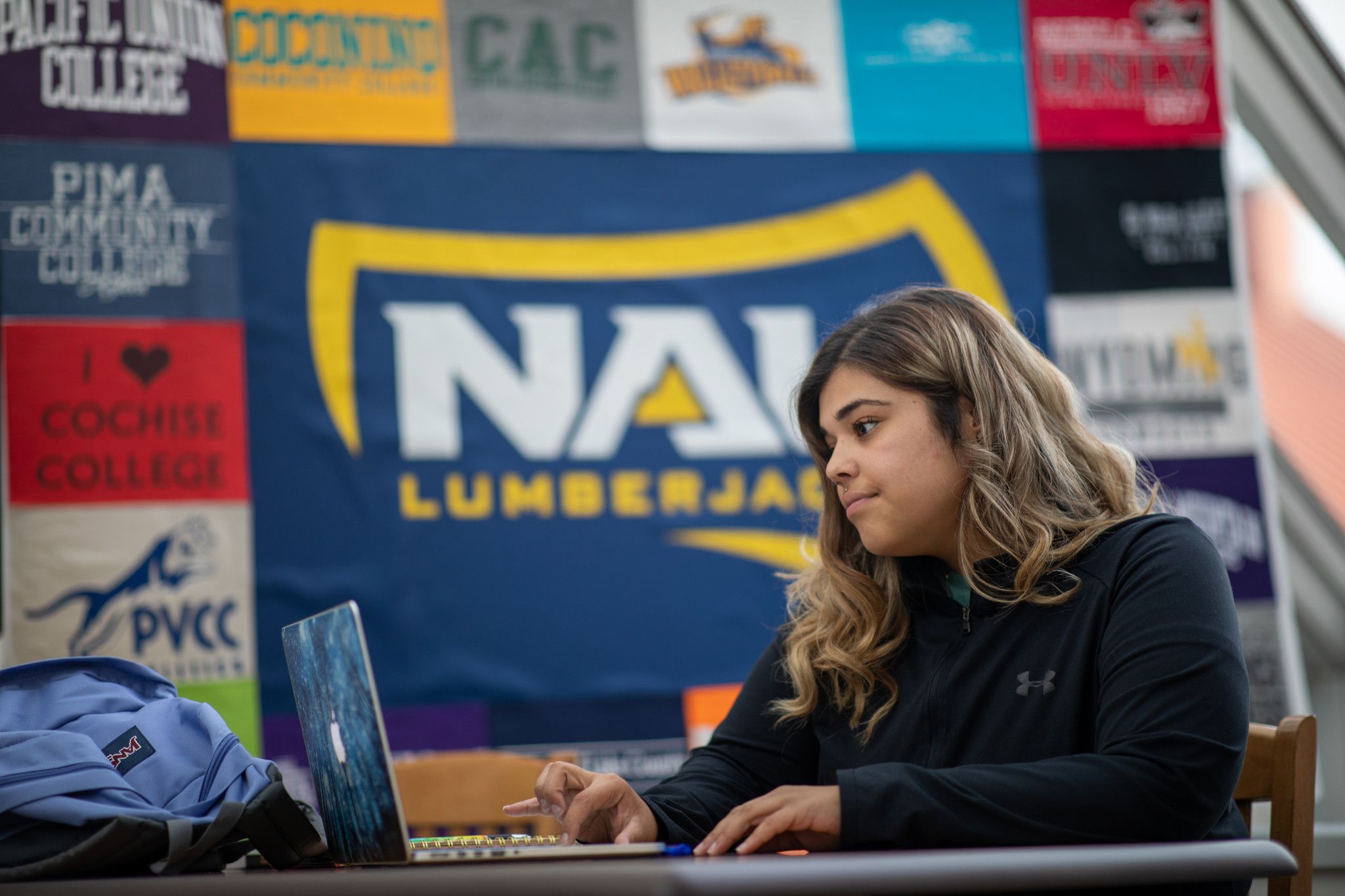 Student sitting at desk with laptop.