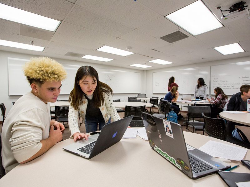 Student getting help at the academic success center.
