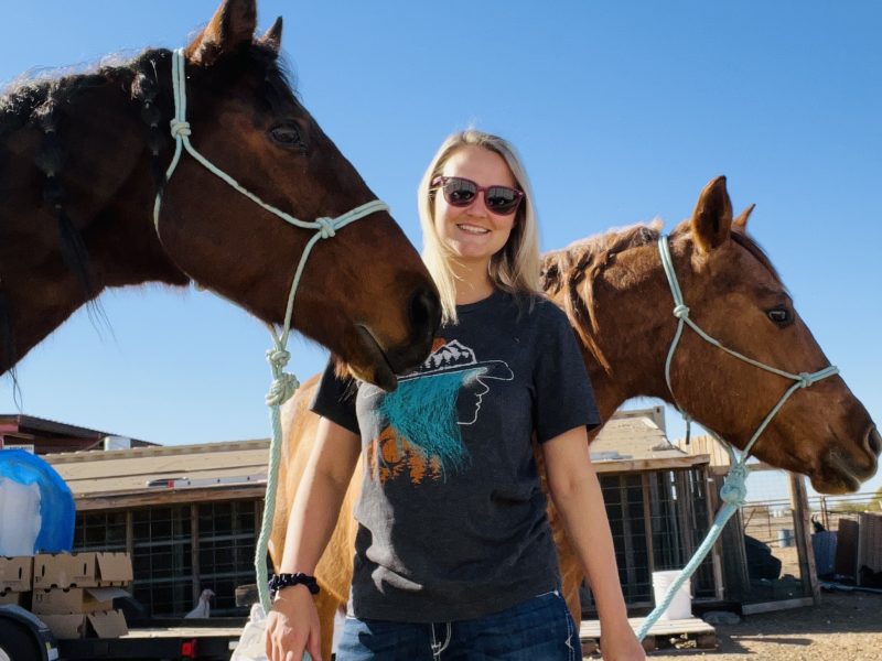 Dr. Jessica Hardy with horses.