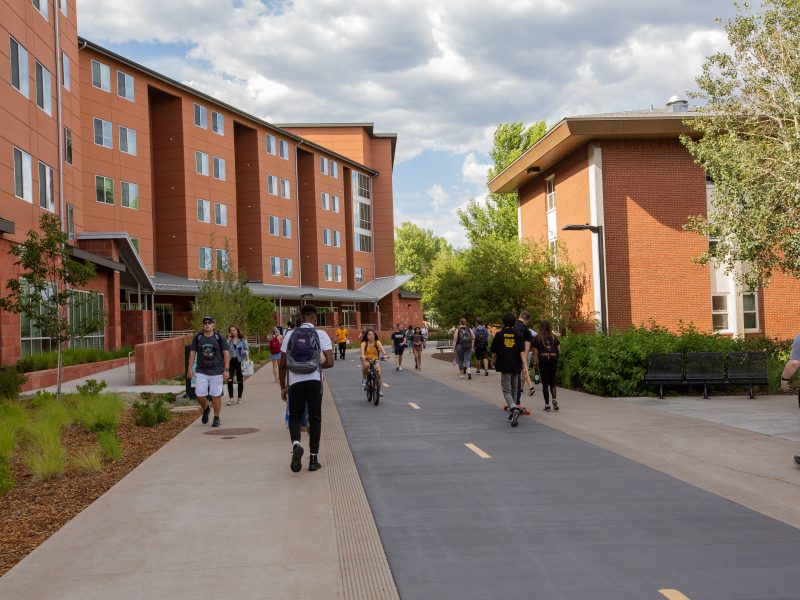 Students walking on campus.