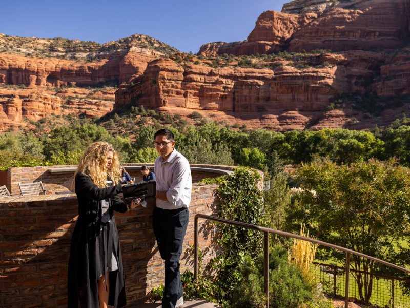Two students outside in Sedona working.