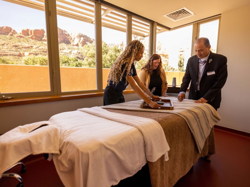 Professor and student in the Enchantment Resort room training.