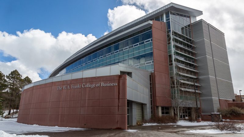 North side of franke building in the winter.