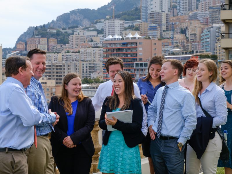 N A U international ed students laugh at a joke.