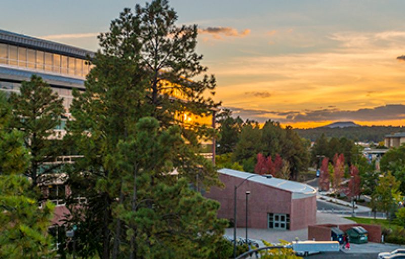 The W A Franke College of Business at sunset