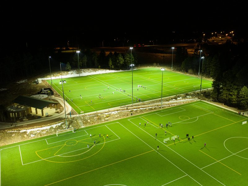 Drone shot of South complex feilds.