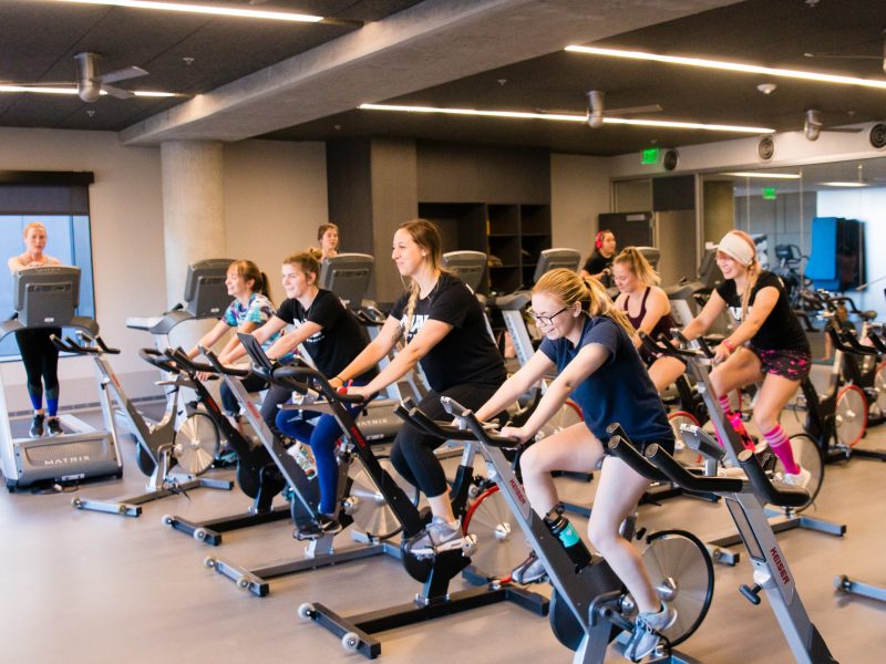 N A U students using the cycle bikes along an instructor.