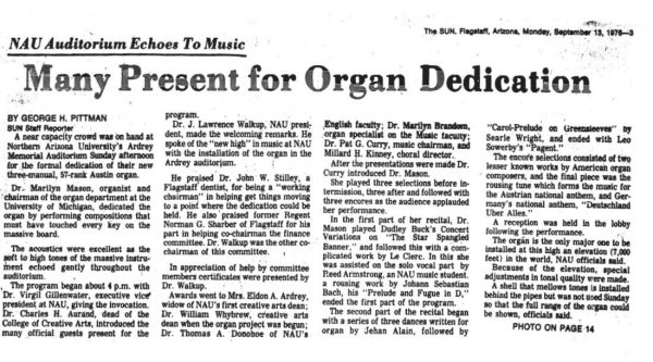 1976 The SUN Article on NAU's Austin Organ.