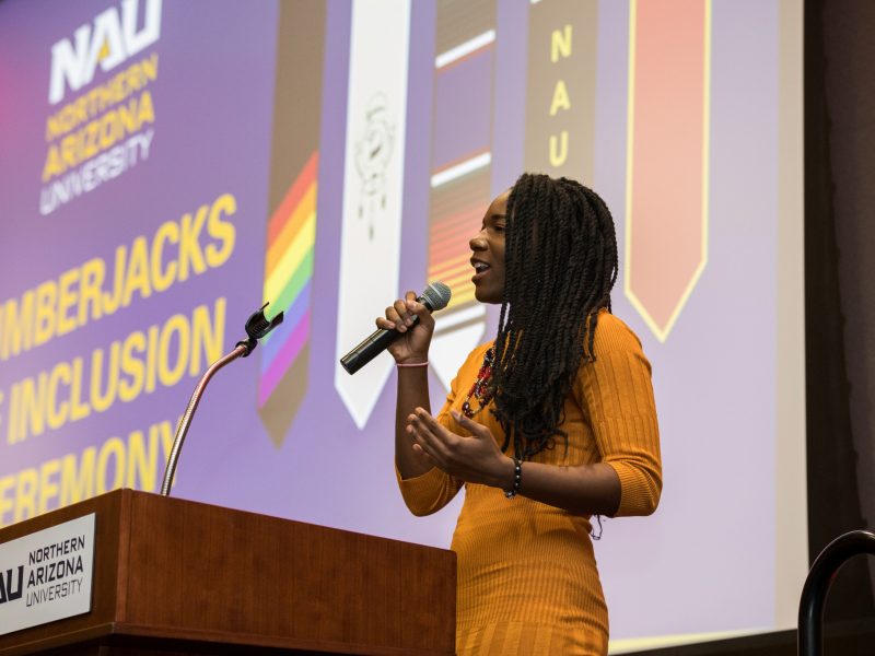 N A U student speaks at an inclusion event.