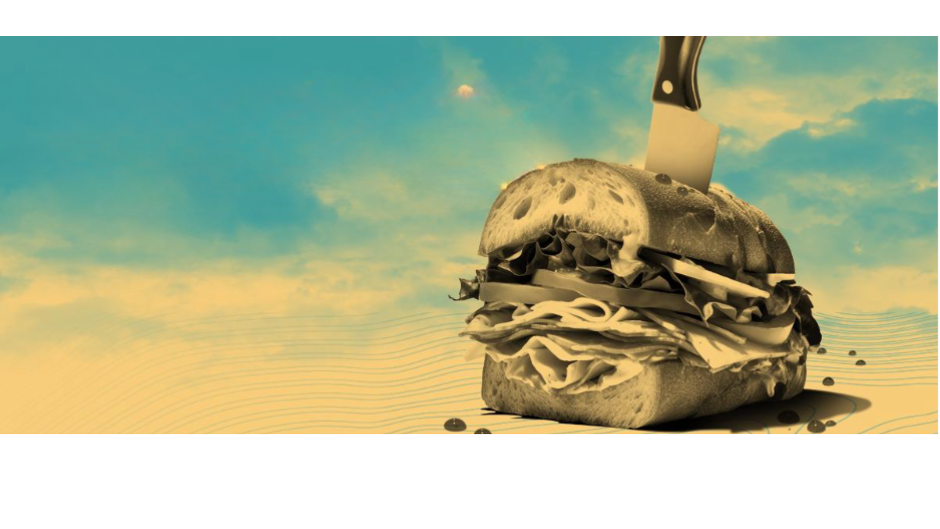 sandwhich with knife in it on blue background