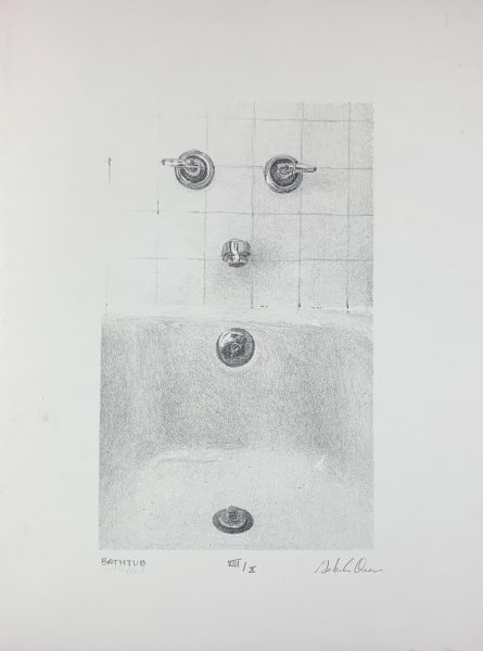 A lithograph of a bathtub interior.