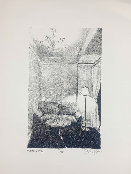 A lithograph of a room in the Monte Vista.