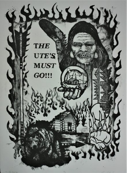 A lithograph titled "The Utes Must Go."