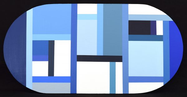 A blue-painted wood panel.