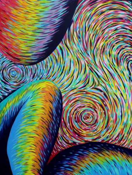 A multi-colored swirly ink painting.