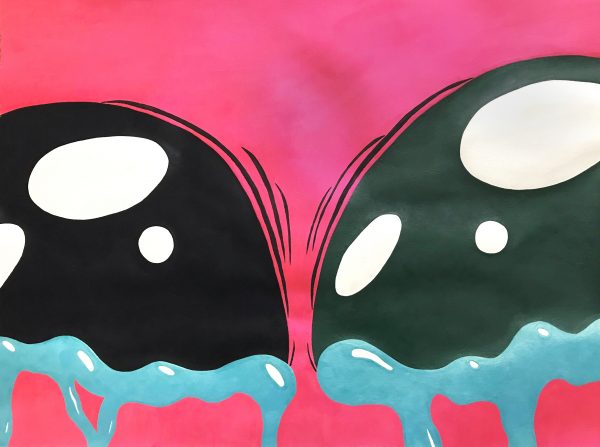 Illustration of a pair of animalistic eyes crying.