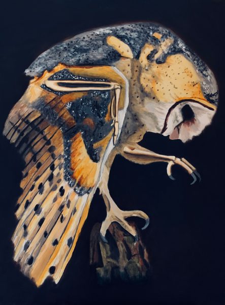 A painting of an owl called "After the Prey."