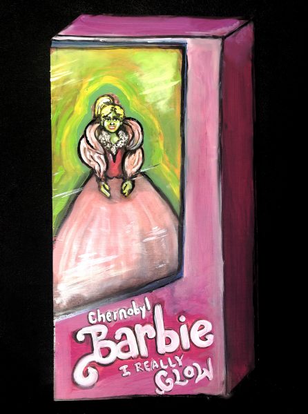 Painting of Barbie doll affected by Chernobyl radiation.