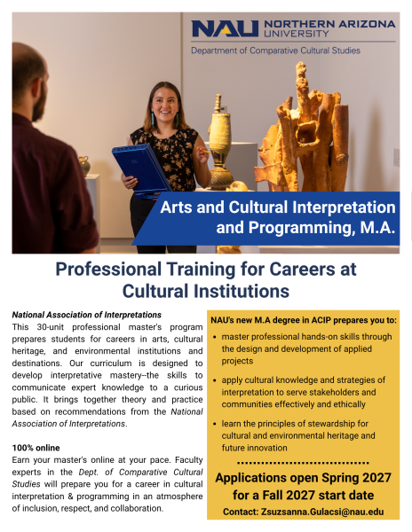 A student shows sculptures to an interested public