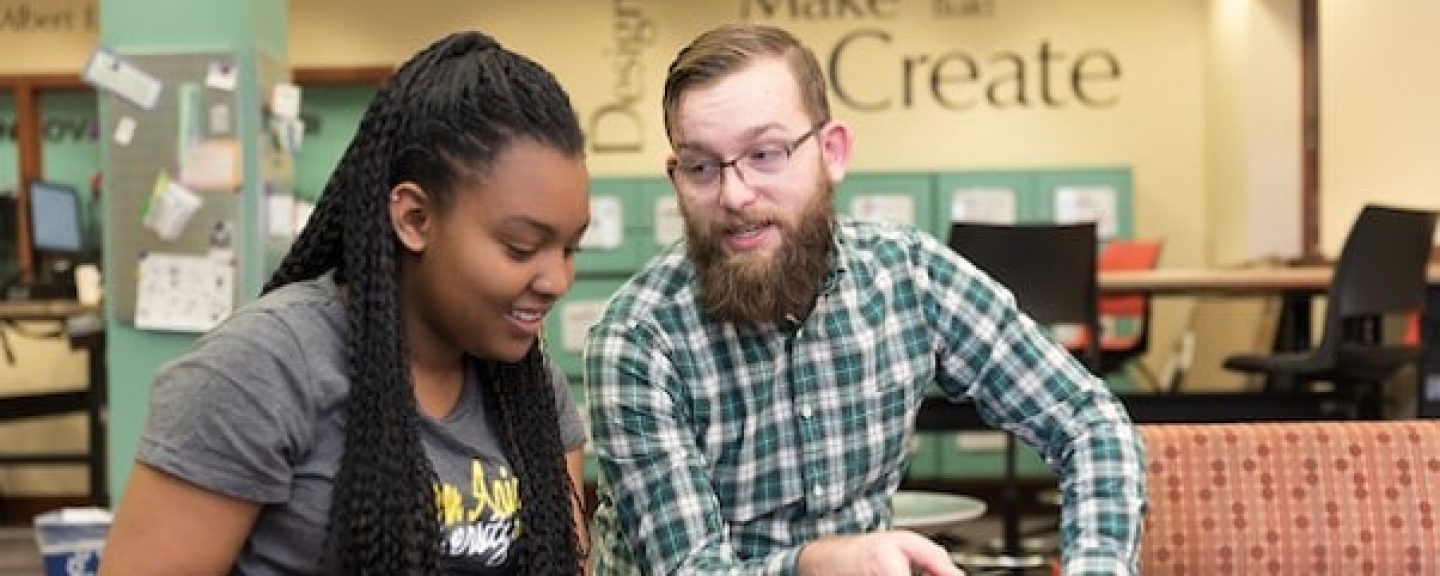 Students in consultation at the Cline Library MakerLab