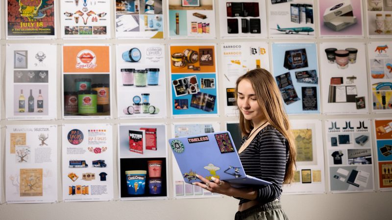 An N A U student working on a design course online.