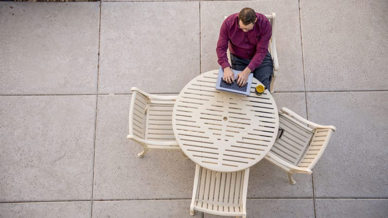 A Northern Arizona University professor prepares lectures for N A U Online.