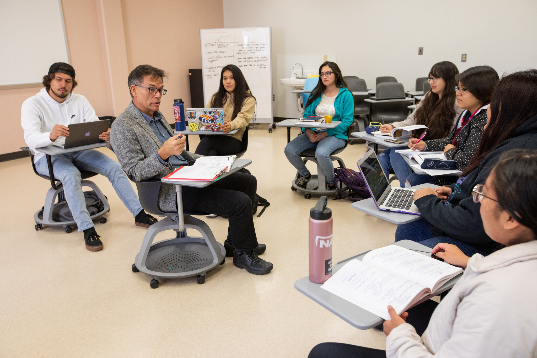 N A U professor giving a class lecture to his students.