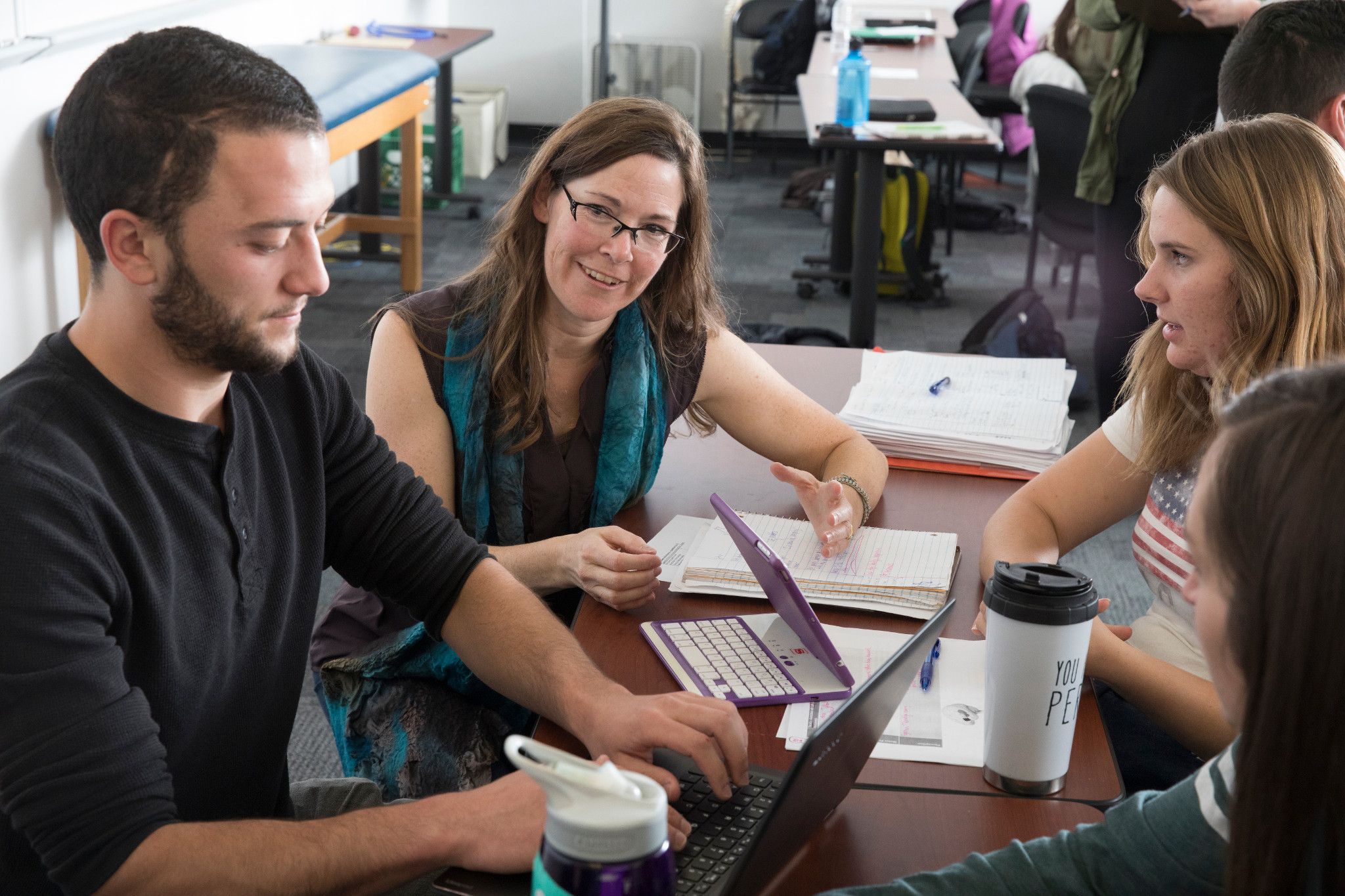 Student working with professor.