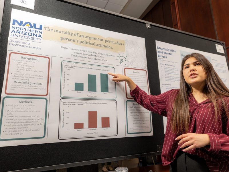 Student showing off poster.