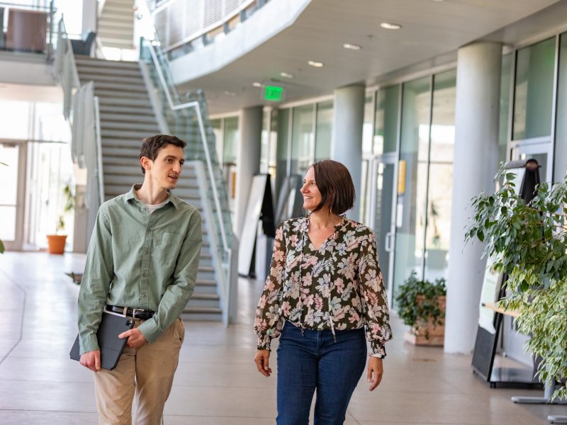 Students discussing and walking.
