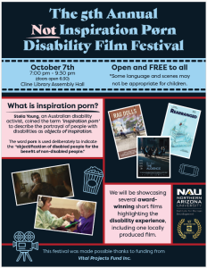 Thumbnail of the Not Inspiration Porn Film Fest poster. Click on this image for the accessible pdf version the poster.