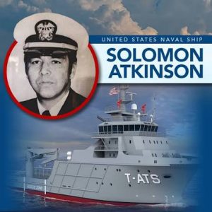 United States Naval Ship SOLOMON ATKINSON with image of a man in a captain's hat and a navy ship