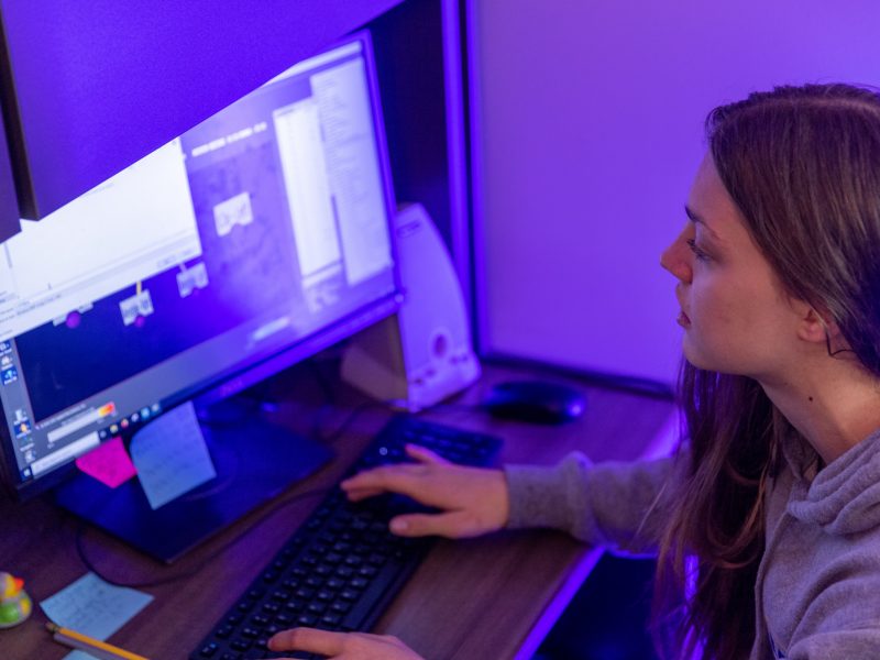 Person sitting at a desk working on a computer.