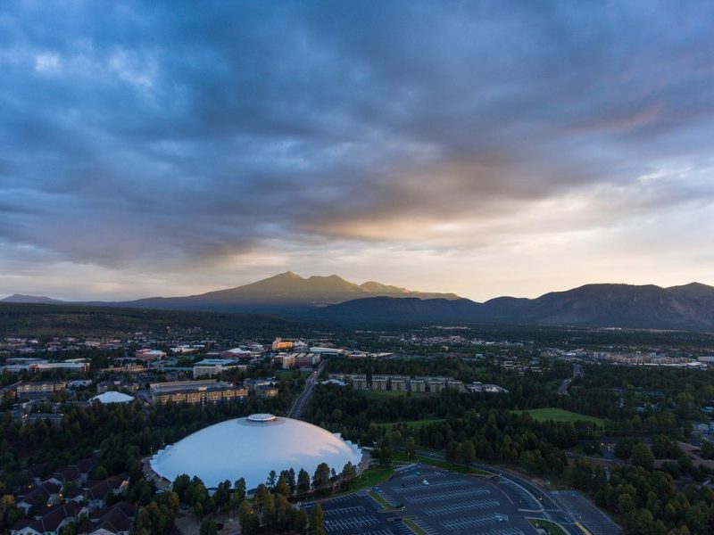 Ariel drone view of the N A U campus from the Skydome.