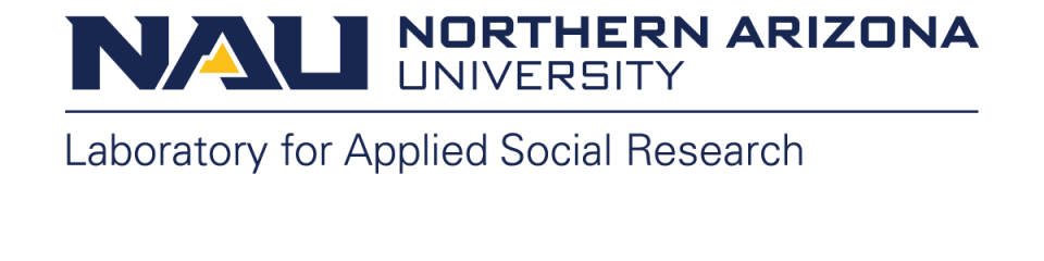 This image contains the logo for Northern Arizona University. The logo features the university name in large text and the university's subtitle "Laboratory for Applied Social Research" below it, all against a dark blue background.