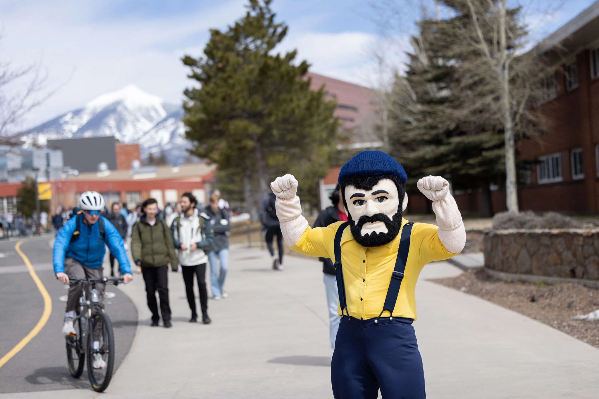 N A U Lumberjack posing for the camera on Flagstaff campus.