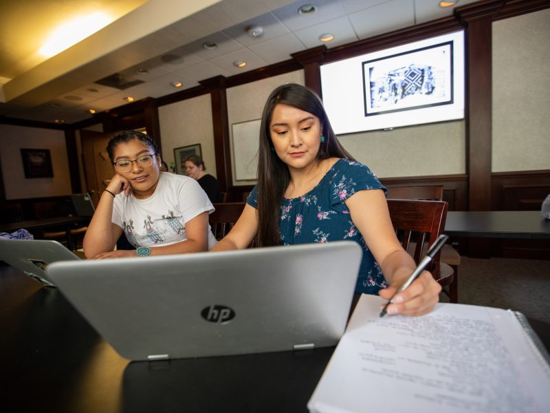Two students working together in classroom.