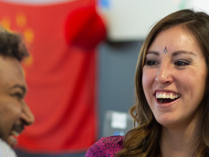 Students talking at the International Festival.