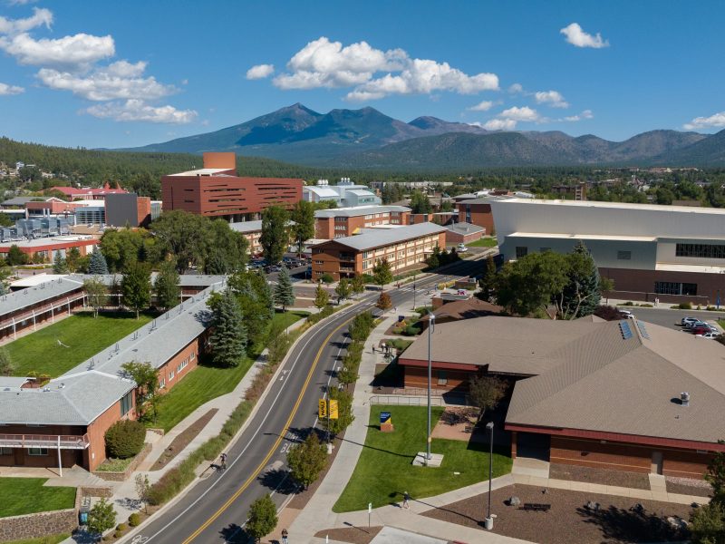 Drone shot of campus.