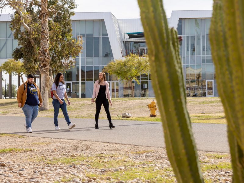 Students walking on campus.