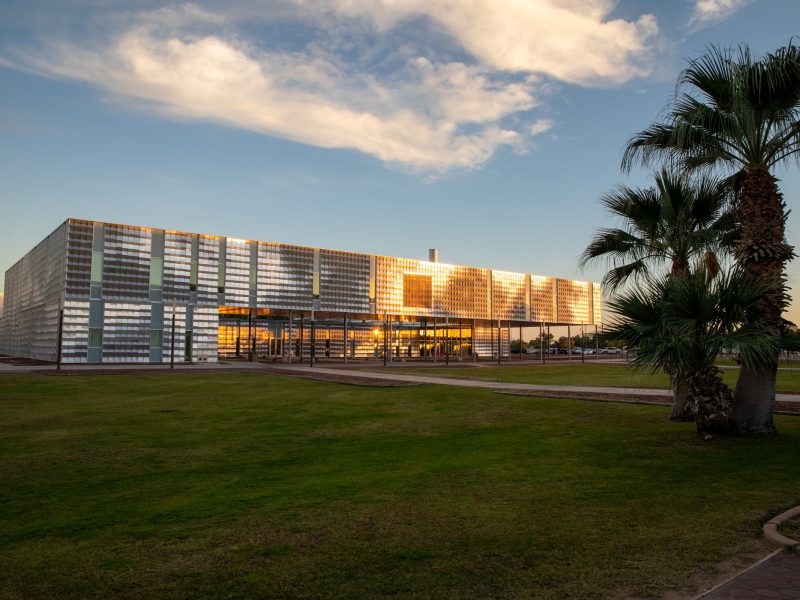 Yuma campus building at sunset.